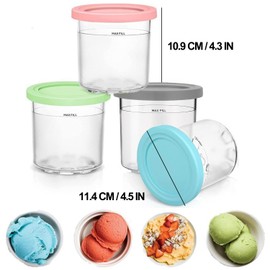 ALINK Set of 4 Ice Cream Pints Cups with Lid, Creami Container for Ninja Creami Ice Cream Maker, Tubs Accessories for NC301 NC300 NC299AMZ Series, Ice Cream Scoop Included