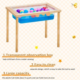 Uiifan Sensory Table Wood Sand Table Water Table Interactive Kids Activity Table Art Table Gift for Kids Toddlers Classroom Preschool Play Daycare Learn Water Sand, 23.9 x 15.9 x 20 Inch