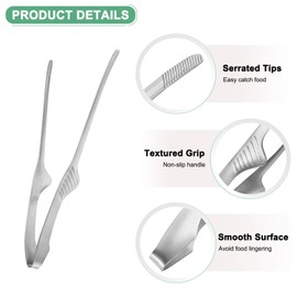 M METERXITY 5 Pcs Korean and Japanese BBQ Tongs 9.5 Inch Barbecue Tongs 304 Stainless Steel Kitchen Self-Standing Grill Non-Slip for Grill/Salad/Camping/Cooking [Silver]