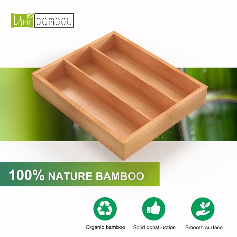Unibambou Bamboo Utensil Drawer Organizer, Silverware Tray Organizer, Kitchen Drawer