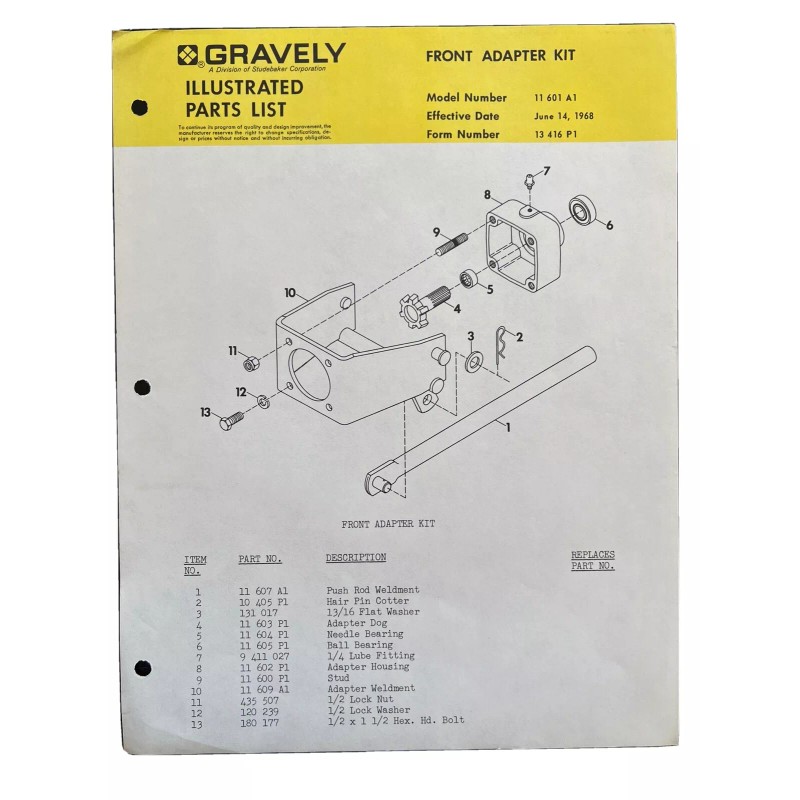 Gravely Front Adapter Kit Illustrated Parts List Model 11 601