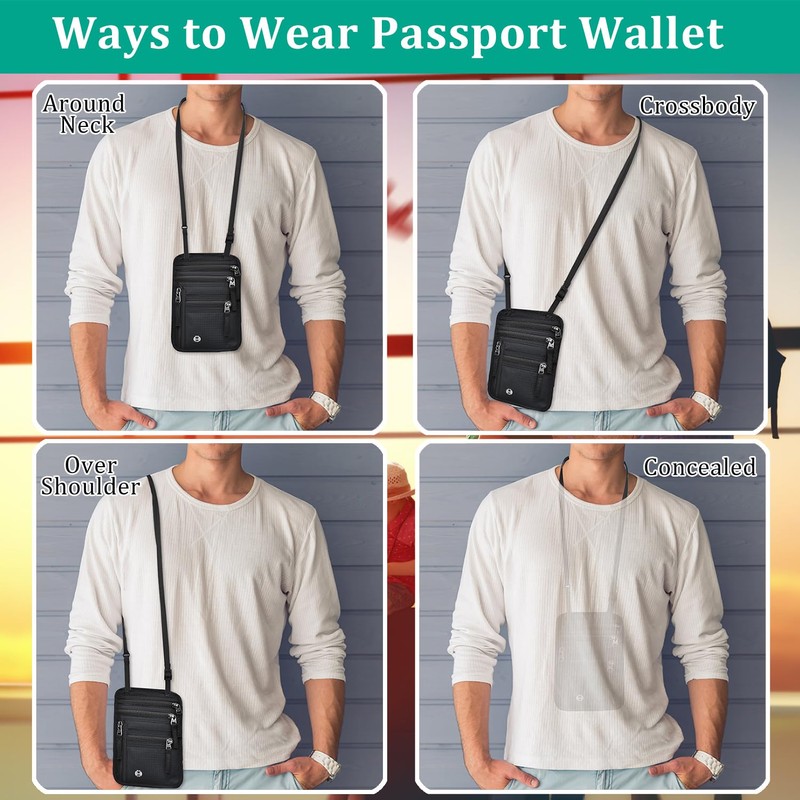 Travel Neck Wallet HADEEONG Slim Travel Pouch with RFID Blocking