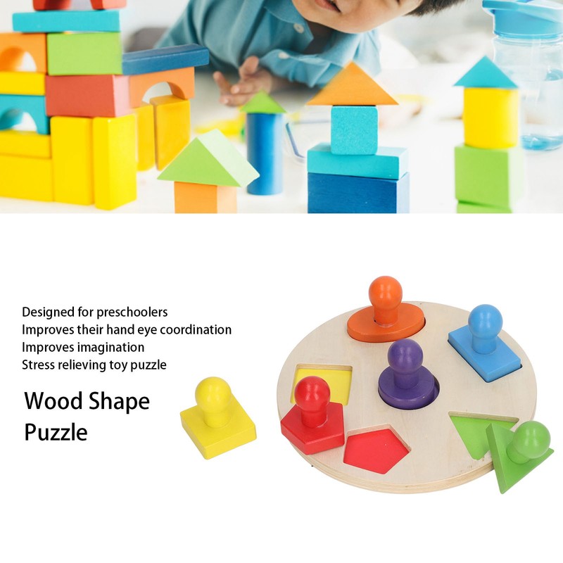 Wood Shape Puzzle Educational Colorful Early Learning Skill Development Round