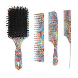 Hair Brush Set Non Slip Handle Massaging Relieves Pressure Promote Blood Circulation Coloured Painted Hair Paddle Brush Set with Tail Comb