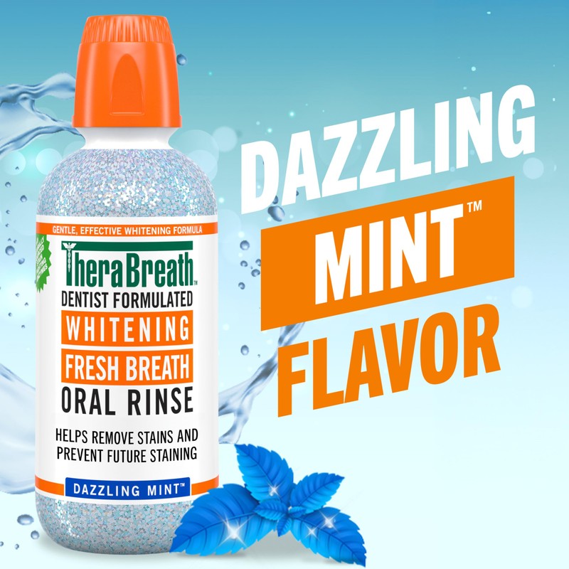 TheraBreath Whitening Mouthwash, Dazzling Mint, Dentist Formulated, 16 Fl Oz