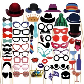 Vesaneae 58 PCS Party Photo Booth Props, Funny Photo Booth Decorations, Photographic Booth Frame with Stickers, for Birthday Party Wedding Memory Photo