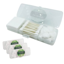SHINEMOON Travel Portable Cotton Swabs Set:100 Cotton Swabs, 10 Cotton Pads, 10 Cotton Balls in Reusable Storage Box for Ear, Cosmetics, Makeup Remover,Nail Polish Remover(Pack of 3)