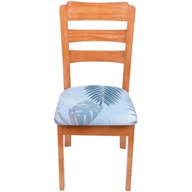 Homaxy Stretch Chair Seat Covers for Dining Room Set of 6, Elastic Dining Chair Seat Protector Cover Removable Washable Chair Slipcovers with Ties, Blue