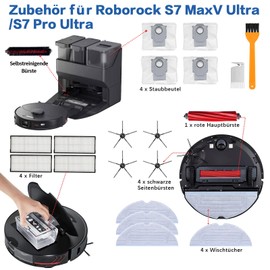 Pack of 20 Accessories for Roborock S7 Maxv Ultra, Replacement Parts for Roborock S7 Accessory Set Pro Ultra, 1 Main Brush, 1 Self-Cleaning Brush, 4 Wipes, 4 Filters, 4 Side Brushes, 4 Dust Bags