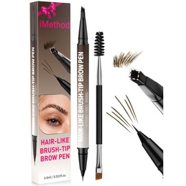 iMethod Eyebrow Pen - Eyebrow Pencil,2-in-1 Eyeliner Dual-Ended Microblading Eyebrow Pencil Long Lasting Waterproof Hair-Like Brow Pencil,with Eyebrow Brush,Eyebrow Pencils for Women，Brown
