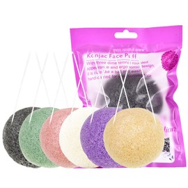6 Pack Natural Konjac Facial Sponges, findTop 6 Colors Konjac Exfoliating Facial Sponge Set for Gentle Face Cleansing and Exfoliation- Charcoal, Turmeric, French Green, White Pink & Purple