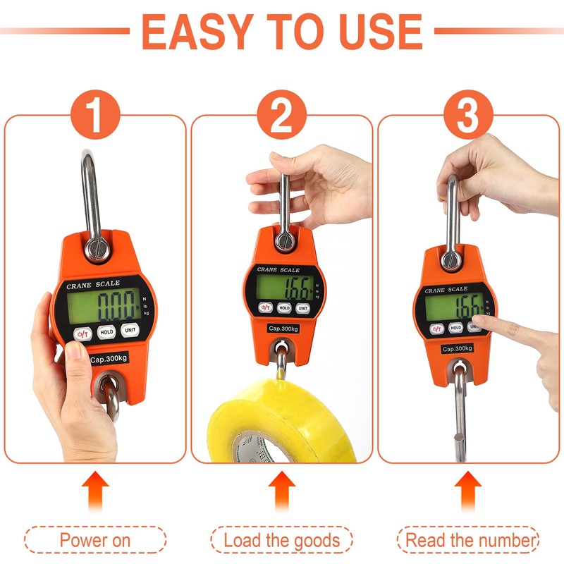 Outmate 660lb/300kg Digital Crane Scale - Compact LCD Handheld Hanging