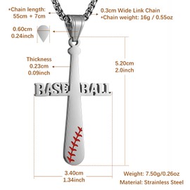 HZMAN Baseball Cross Pendant, I CAN DO ALL THINGS STRENGTH Bible Verse Stainless Steel Necklace 22+2" Chain (New-Silve)