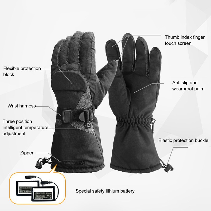 One Pair Heated Gloves Unisex Black XL 3 Gears Temperature