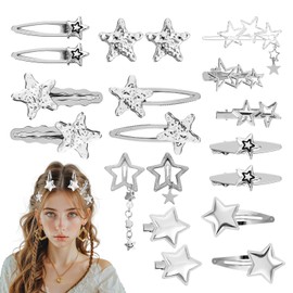 20pcs Y2k Hair Accessories,Non Slip Star Clips,Silver Hair Clips for Women Styling,Zinc Alloy Snap Hair Clips for Thick Thin Hair