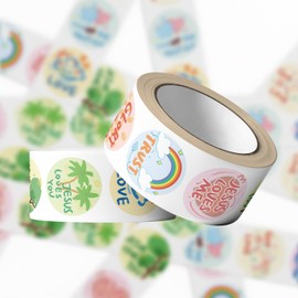 500pcs Bible Verse Stickers Roll for Kids Adults, 1 Inch Round Christian Envelope Seals with Jesus Quotes for Journals Gift Bags Classroom Church Craft Projects, 10 Cute Religious Designs