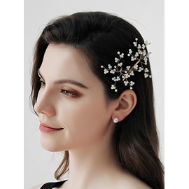 Denifery 2PCS Pearl Hair Clips Pearl Pins Barrette Hair for Women Girls Elegant Handmade Fashion Hair Accessories Pearl Hair Clips for Party Wedding Daily (Gold)