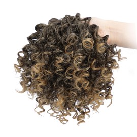 DOROJJ Drawstring Ponytail for Black Women Kinky Curly Bun Drawstring Ponytail Hair Extension for Women Fluffy Curly Short Updo Ponytail for Daily Use (Ombre Honey Blonde)