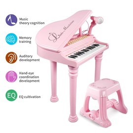 Love&Mini Piano Toy Keyboard Pink 31 Keys for Age 2+ Year Old Girls Birthday Gifts, Kids Keyboard Toy Instruments Pink Piano with Microphone and Stool