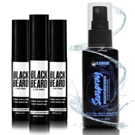 Blackbeard for Men Formula X Beard Color & Seaspray Hair Energizer Bundle - Instant Beard Color & Hair Volumizer with Biotin & Caffeine, Thickening Spray, 3 Beard Color (LightMedium Brown), 1 Seaspray