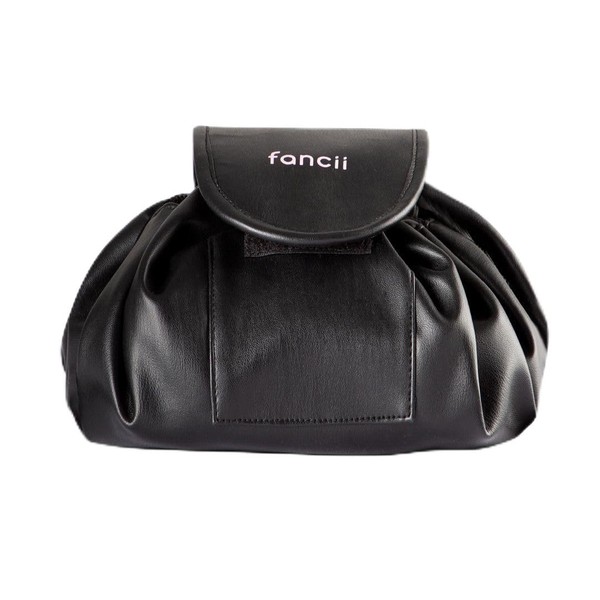 Fancii Cosmetic Bag Drawstring Vegan Leather Waterproof Toiletry Bag for Travel Large Capacity Easy Clean Leak Proof Portable Makeup Bag Demi (Black), black, Modern