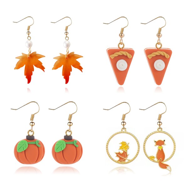 4 Pairs Thanksgiving Fall Earrings for Women Maple Leaf Pumpkin