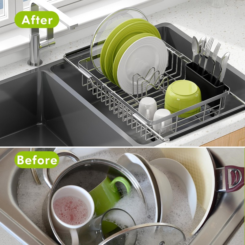 Expandable Stainless Steel Dish Drying Rack Over The Sink For