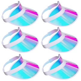 Jmkcoz 6 Pack Sun Visor Hats Cap Sports Beach Tennis Golf Headwear for Women Men, Iridescent Blue, Medium-Large