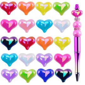 Focal Beads for Pens Bulk 40pcs Acrylic 3D AB Heart Beads Flower Beads Caps Focals Beads for Beadable Pens Keychain Making Cute DIY Earrings Necklace Jewelry Charm Supplies
