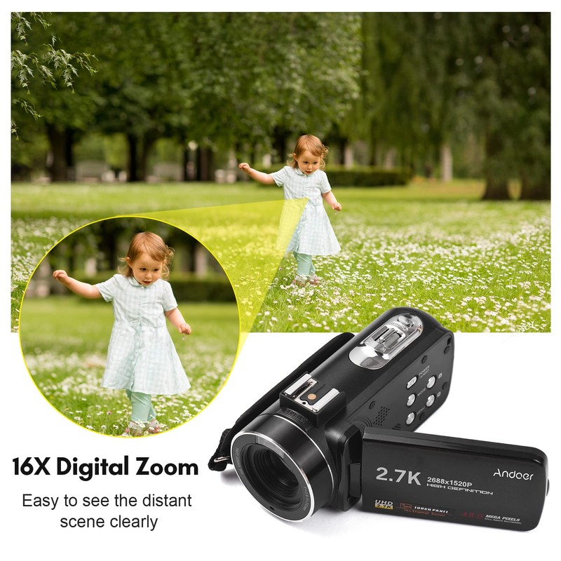 Andoer 2.7K Digital Video Camera Camcorder Recorder DV 48MP 16X