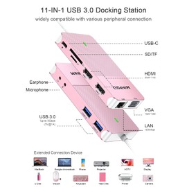QGeeM USB 3.0 Docking Station, Triple Display USB Hub Dual Monitor, USB C Laptop Docking Station Compatible for MacBook M1 Dell HP Lenovo(2HDMI VGA SD TF Card Reader Ethernet Audio 2USB 3.0)