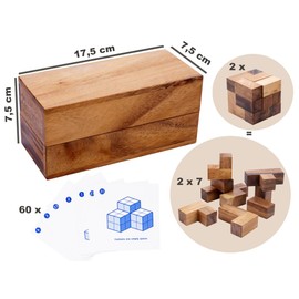 Engelhart - 350460 - Double Soma Cube - 3D Wooden Puzzle Cube - Difficulty Level: Hard - 2 Wooden Dice - Shape Sheets - Ecological Wooden Box - 2 Players - from 6 Years
