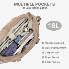 G4Free Tote Bag for Women, 16L Casual Puffer Shoulder Bag with Laptop Compartment for Travel, Work, Daily Use-Khaki