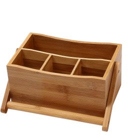 YBM HOME Bamboo Flatware Utensil Caddy with Napkin Holder and Handle, Wood Picnic Basket for Kitchen and Camping Trip, 336