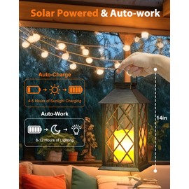 Otdair Solar Lanterns Outdoor Waterproof, 2 Pack 14" Solar Lantern with Glass Retro LED Flickering Flameless Candle,Lanterns Decorative Outdoor for Gift, Yard, Garden, Patio, Balcony,Porch, Party