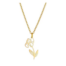 Isla & Wren Co. GOLD February IRIS Flower Chic Dainty Birth Month Pendant Necklace - Gold Chain - Birthday Gift - Rose Daffodil Peony Lily Chrysanthemum Daisy (February - IRIS)