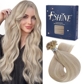 Fshine 1 g Bondings Real Hair Extensions 50 cm Highlight Ash Blonde with Bleach Blonde UTip Real Hair Extensions Straight Keratin Real Hair 1 g per Strand 50 g #18P613