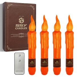 FCMSHAMD Orange Flameless Short Taper Candles, Real Wax Hand Dipped LED Battery Operated with Remote, Flickering Flame Lights for Festival Home Décor, 6.7 Inch Primitive Flameless Candles, 4PCS