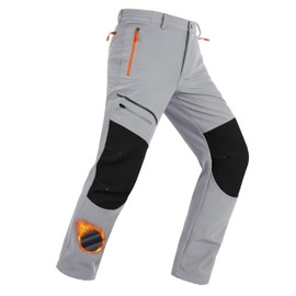MAGCOMSEN Fleece Lined Pants Men Hiking Ski Snow Winter Insulated Warm Thermal Softshell Pants Outdoor Work Light Gray 32