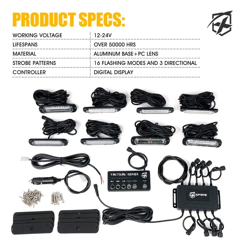 Xprite LED Surface Mount Strobe Lights Kit, White Amber Grill