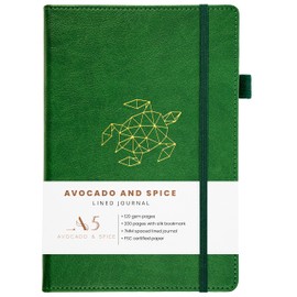 A5 Notebook by Avocado and Spice® - A5 Journal Notebook Journals for Women and Men - Travel Journal Hard Back Notebook Lined A5-200 Thick Pages (Green, Lined)