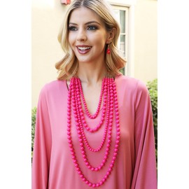 RIAH FASHION Multi Beaded Bubble Statement Necklace - Round Ball Chunky Drape Bib Collar Marbled, 7 Layer Long (Multi Layer Statement Necklace Set - Fuchsia)