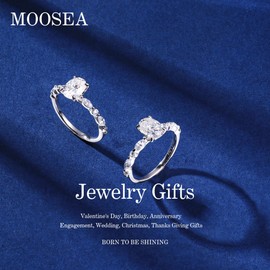 MOOSEA 1.5ct Oval Moissanite Engagement Rings for Women, D Color VVS1 Clarity Lab Created Moissanite Rings 14K White Gold Vermeil Moissanite Promise Rings for Her Anniversary Jewelry Gifts