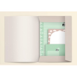 Panda Stationery Set for Children: 25 sheets DIN A5, liniert + 10 Envelopes (Boys Or Girls (Mint Green)