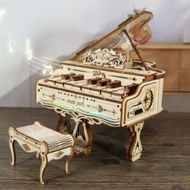 Music Park 3D Wooden Puzzles Model Kits for Adults to Build Piano Music Box Can Be Paly With Lights Gifts for Christmas
