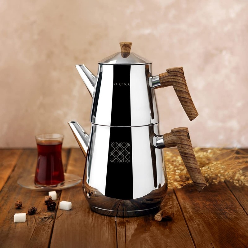 Serenk Definition Stainless Steel Teapot Set, 1L Teapot & 2L