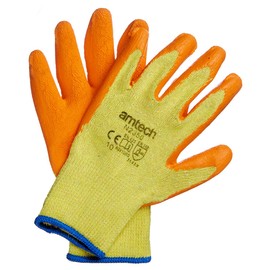 Amtech N2350 Rubber Palm Coated Builders Gloves XL (Size 10), Certified Quality for Heavy Duty Tasks, Yellow/Orange