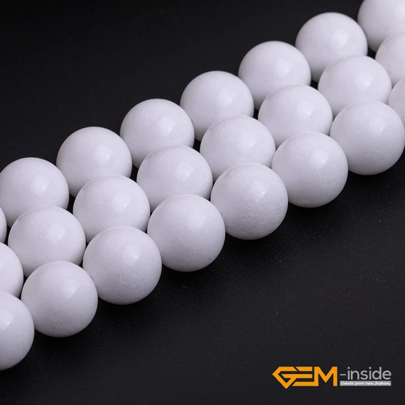 GEM-Inside 14mm White Color Jade Gemstone Beads for Jewelry Making