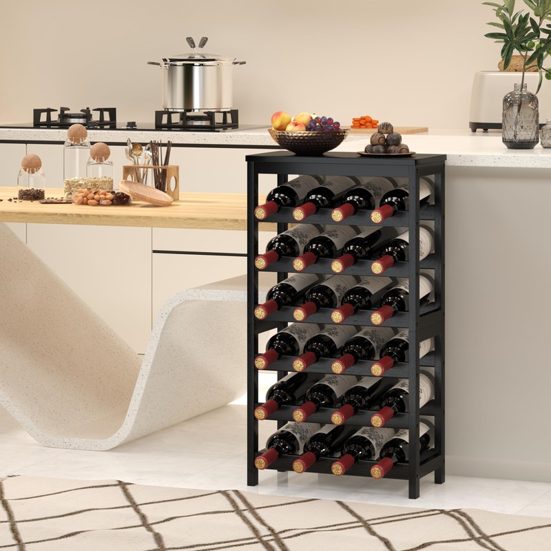 MOGELAFOO 6 Tier Bamboo Wine Rack Freestanding Floor, 24 Bottles