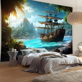 FENDROM Nautical Tapestry Decor Ghost Sailboat Wall Art Aesthetics Pirate Ship Fantasy Wonderland Wall Hanging for Bedroom Living Room Dorm